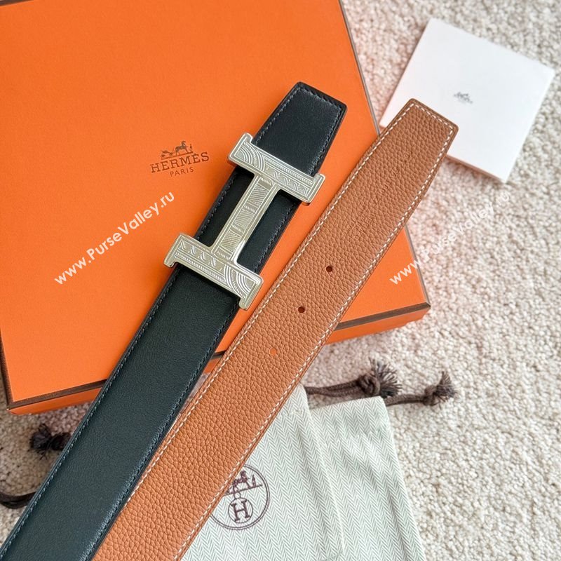 Hermes Mens Constance Touareg Reversible Leather Belt 3.8cm Brown 2025 0617 (99-250617103)