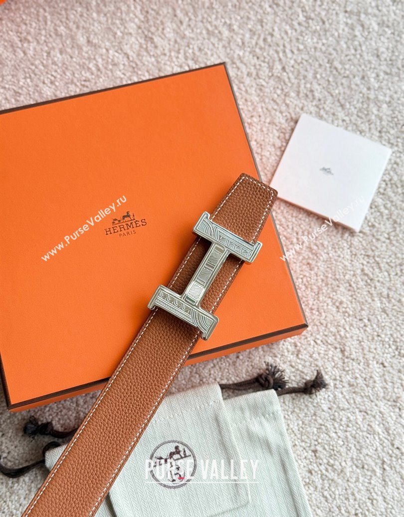 Hermes Mens Constance Touareg Reversible Leather Belt 3.8cm Brown 2025 0617 (99-250617103)