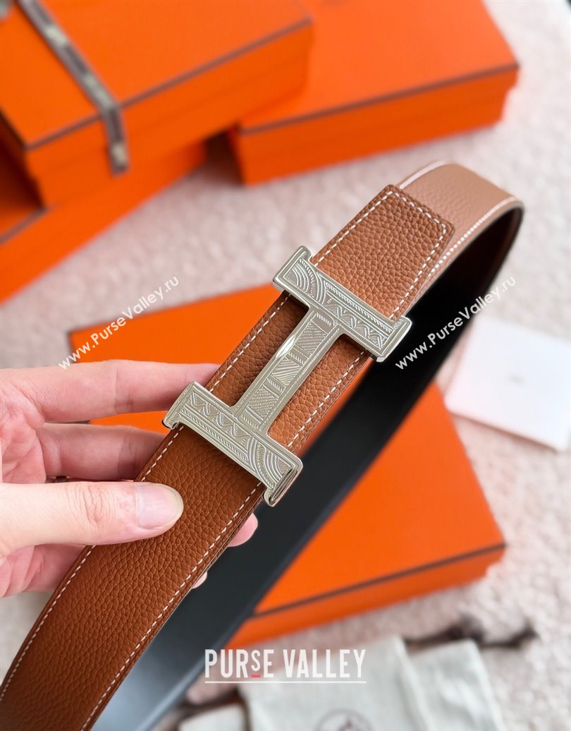 Hermes Mens Constance Touareg Reversible Leather Belt 3.8cm Brown 2025 0617 (99-250617103)