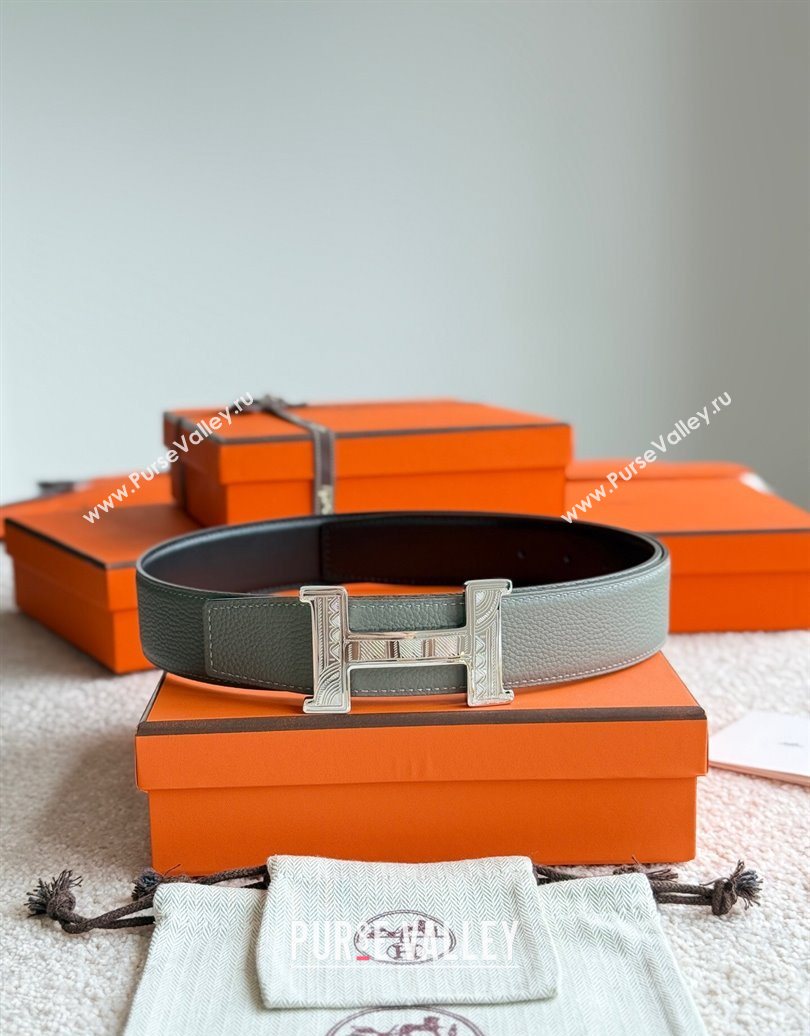 Hermes Mens Constance Touareg Reversible Leather Belt 3.8cm Grey 2025 0617 (99-250617104)