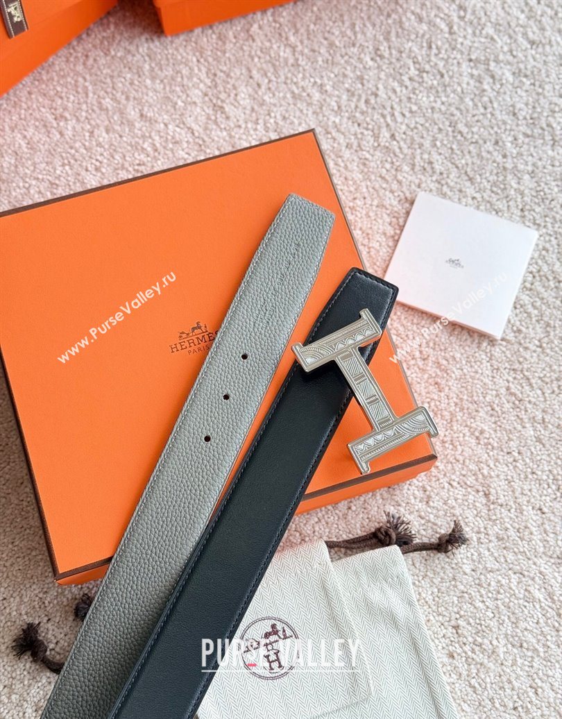 Hermes Mens Constance Touareg Reversible Leather Belt 3.8cm Grey 2025 0617 (99-250617104)
