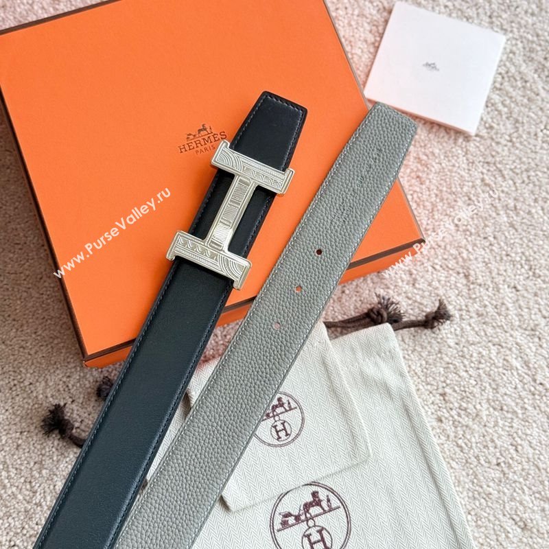 Hermes Mens Constance Touareg Reversible Leather Belt 3.8cm Grey 2025 0617 (99-250617104)