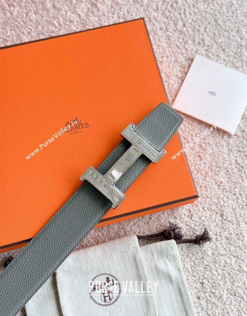 Hermes Mens Constance Touareg Reversible Leather Belt 3.8cm Grey 2025 0617 (99-250617104)