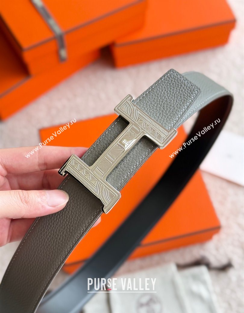Hermes Mens Constance Touareg Reversible Leather Belt 3.8cm Grey 2025 0617 (99-250617104)