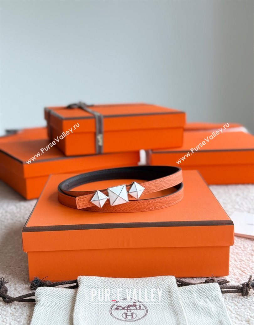 Hermes Womens Fibbia da Cintura 1925 Reversible Leather Belt 1.3cm Orange/White 2025 0617 (99-250617077)