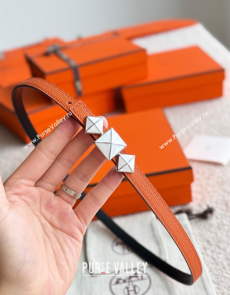 Hermes Womens Fibbia da Cintura 1925 Reversible Leather Belt 1.3cm Orange/White 2025 0617 (99-250617077)