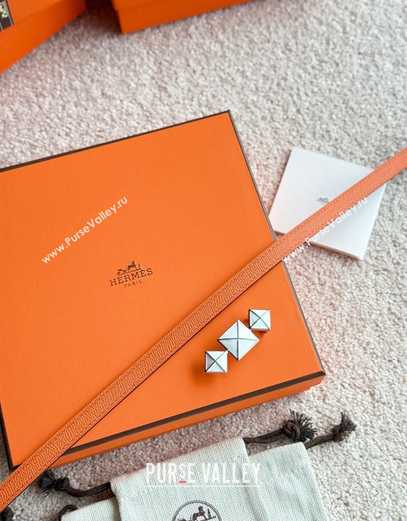 Hermes Womens Fibbia da Cintura 1925 Reversible Leather Belt 1.3cm Orange/White 2025 0617 (99-250617077)