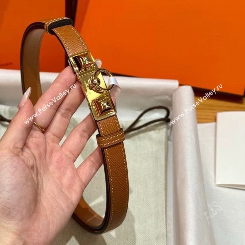 Hermes Womens Rivale Belt 1.8cm with Two Medor Studs and Ring Buckle Brown/Gold 2025 (99-250725031)