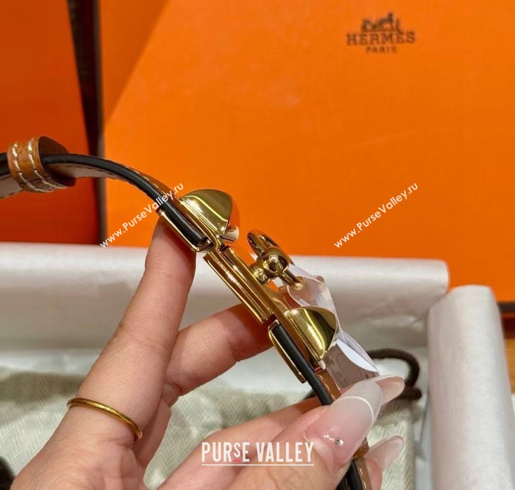 Hermes Womens Rivale Belt 1.8cm with Two Medor Studs and Ring Buckle Brown/Gold 2025 (99-250725031)