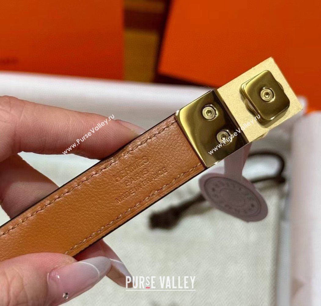 Hermes Womens Rivale Belt 1.8cm with Two Medor Studs and Ring Buckle Brown/Gold 2025 (99-250725031)