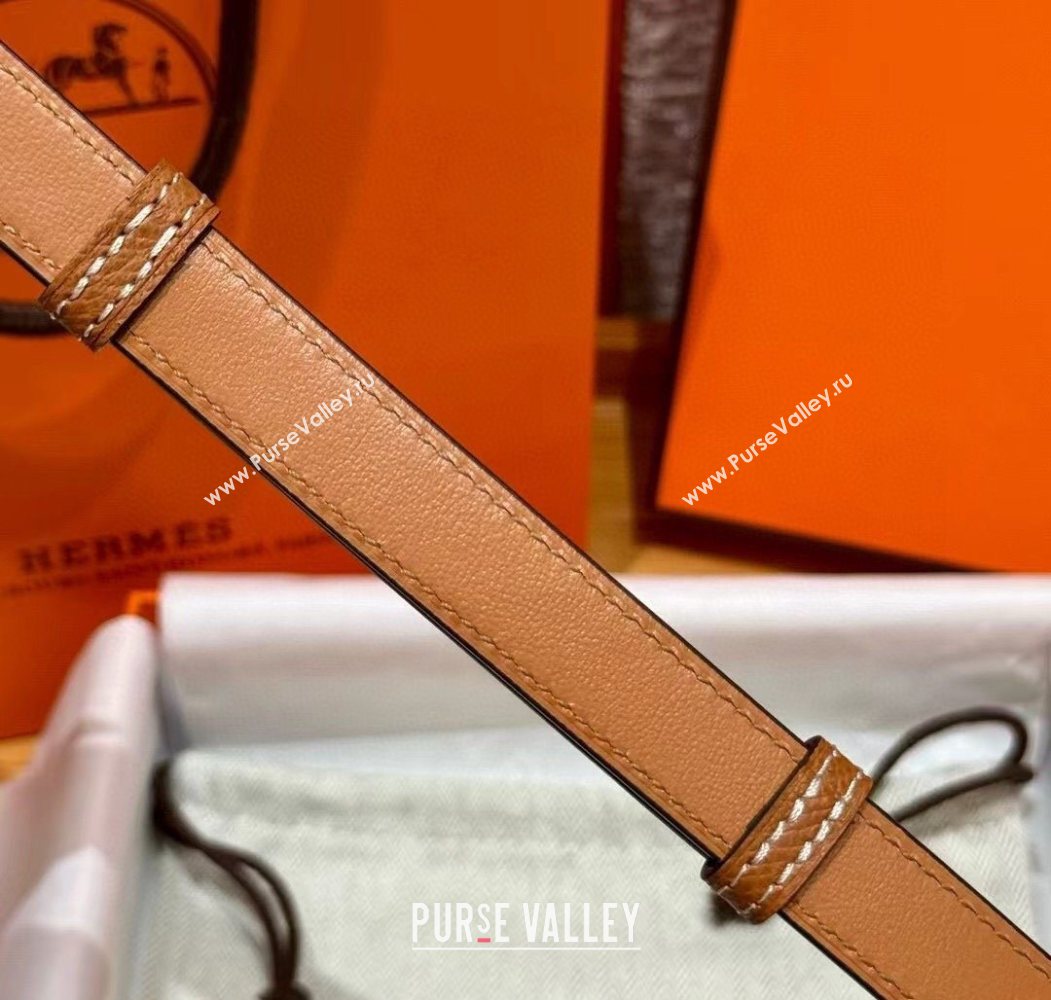 Hermes Womens Rivale Belt 1.8cm with Two Medor Studs and Ring Buckle Brown/Gold 2025 (99-250725031)