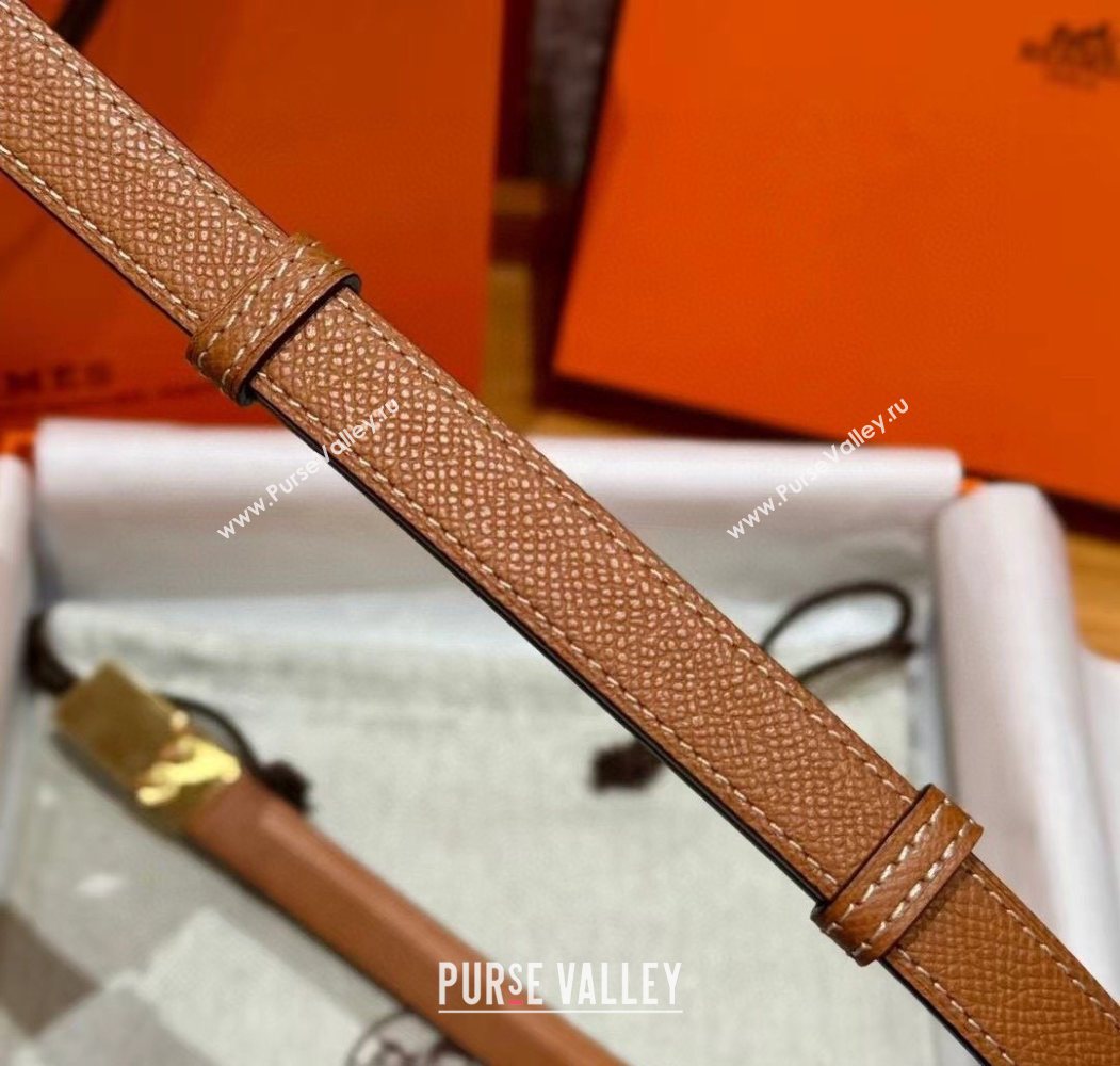 Hermes Womens Rivale Belt 1.8cm with Two Medor Studs and Ring Buckle Brown/Gold 2025 (99-250725031)