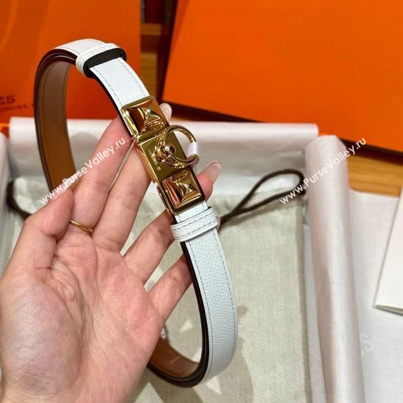 Hermes Womens Rivale Belt 1.8cm with Two Medor Studs and Ring Buckle White/Gold 2025 (99-250725032)