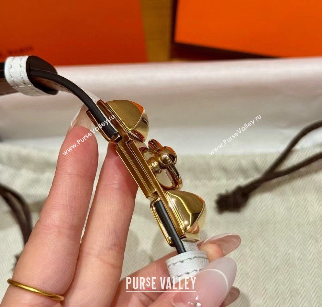 Hermes Womens Rivale Belt 1.8cm with Two Medor Studs and Ring Buckle White/Gold 2025 (99-250725032)