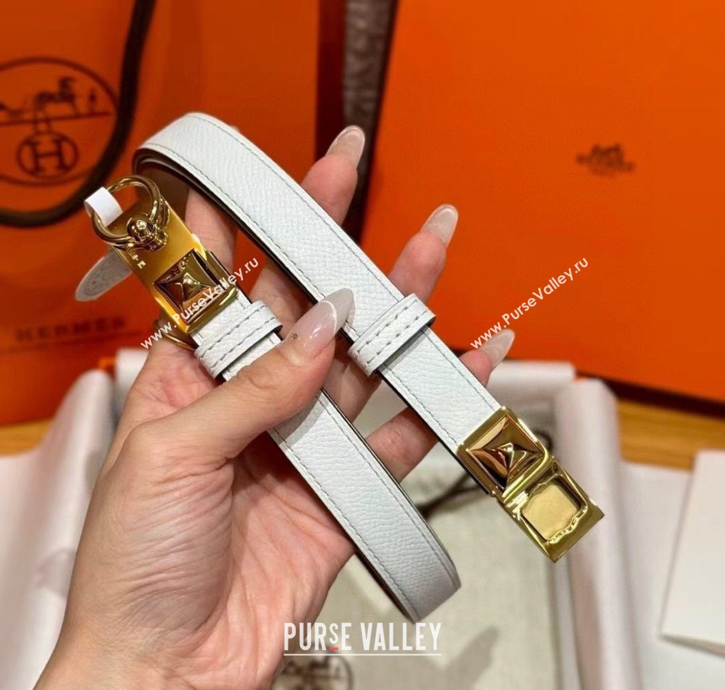 Hermes Womens Rivale Belt 1.8cm with Two Medor Studs and Ring Buckle White/Gold 2025 (99-250725032)