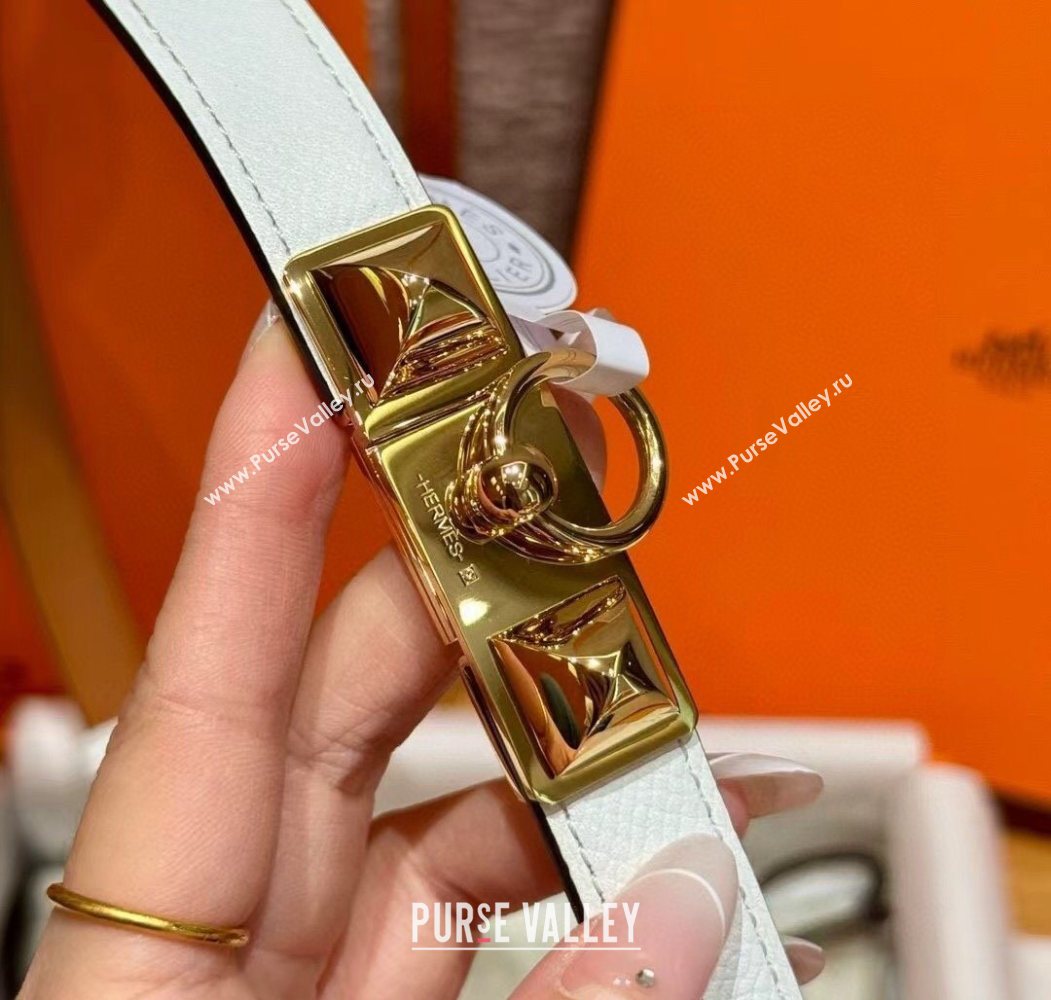 Hermes Womens Rivale Belt 1.8cm with Two Medor Studs and Ring Buckle White/Gold 2025 (99-250725032)