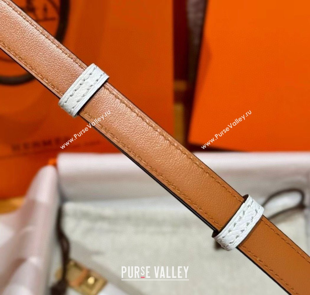 Hermes Womens Rivale Belt 1.8cm with Two Medor Studs and Ring Buckle White/Gold 2025 (99-250725032)