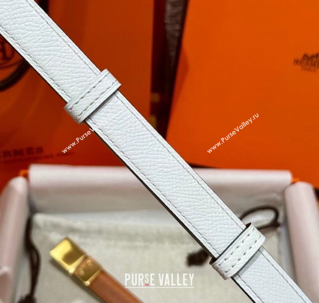 Hermes Womens Rivale Belt 1.8cm with Two Medor Studs and Ring Buckle White/Gold 2025 (99-250725032)