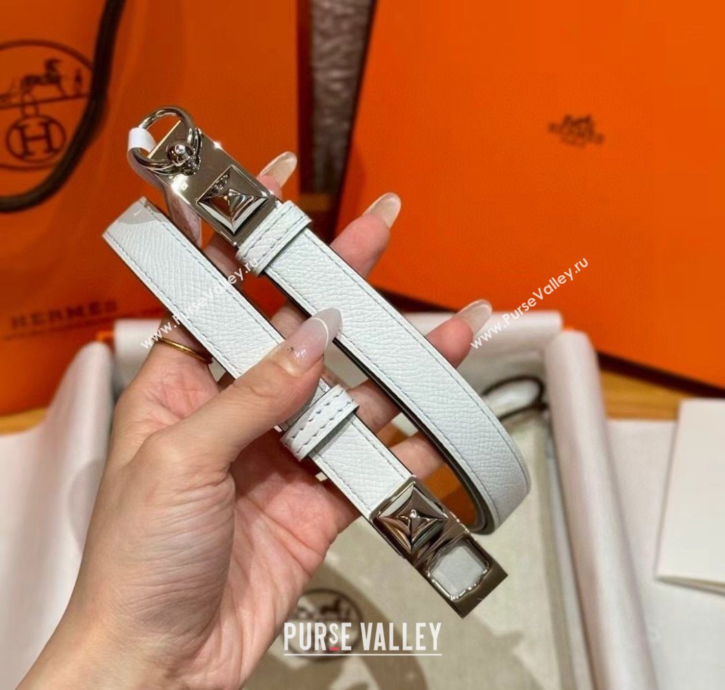 Hermes Womens Rivale Belt 1.8cm with Two Medor Studs and Ring Buckle White/Silver 2025 (99-250725033)