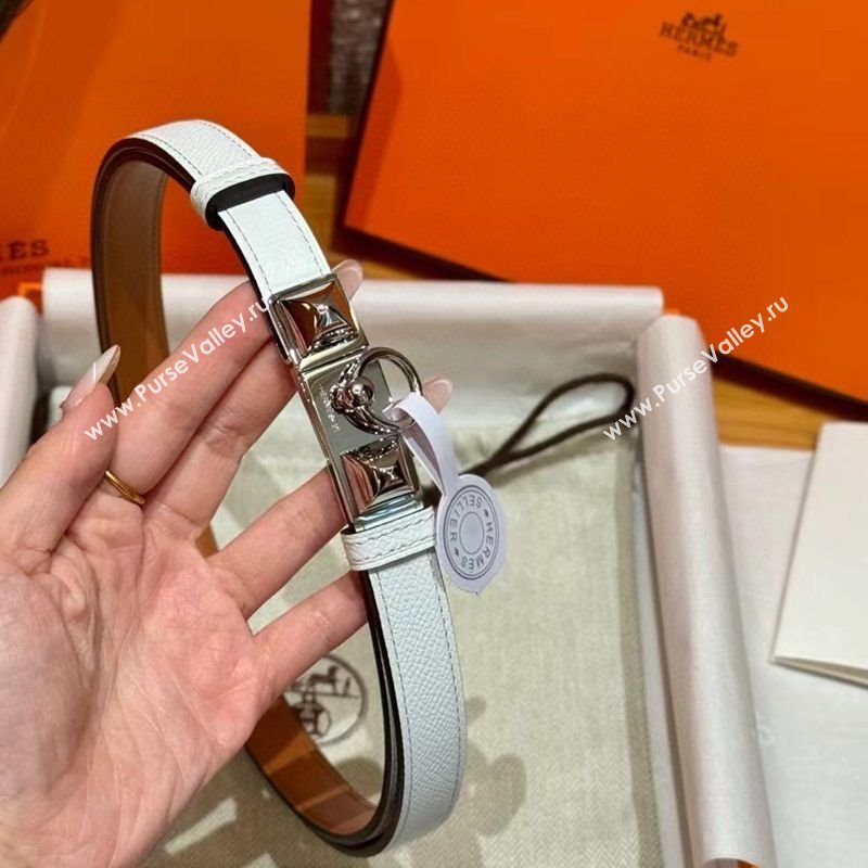 Hermes Womens Rivale Belt 1.8cm with Two Medor Studs and Ring Buckle White/Silver 2025 (99-250725033)