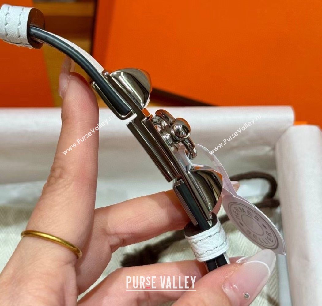 Hermes Womens Rivale Belt 1.8cm with Two Medor Studs and Ring Buckle White/Silver 2025 (99-250725033)