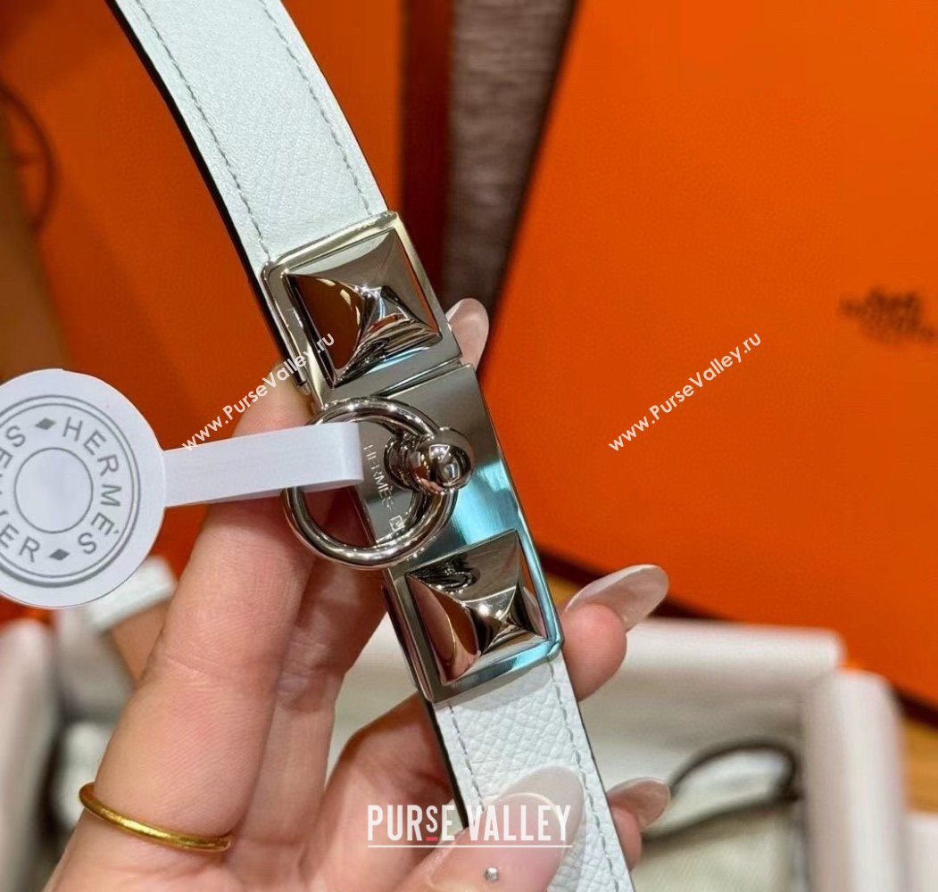 Hermes Womens Rivale Belt 1.8cm with Two Medor Studs and Ring Buckle White/Silver 2025 (99-250725033)