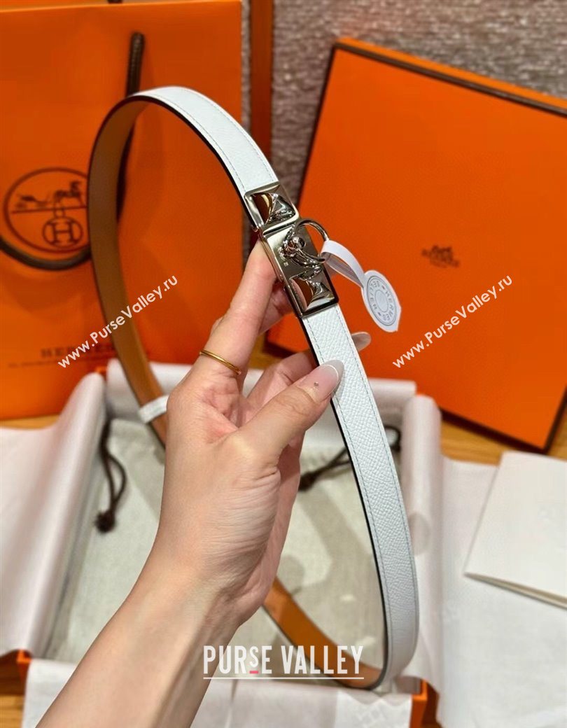 Hermes Womens Rivale Belt 1.8cm with Two Medor Studs and Ring Buckle White/Silver 2025 (99-250725033)