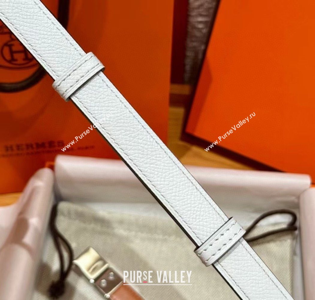 Hermes Womens Rivale Belt 1.8cm with Two Medor Studs and Ring Buckle White/Silver 2025 (99-250725033)