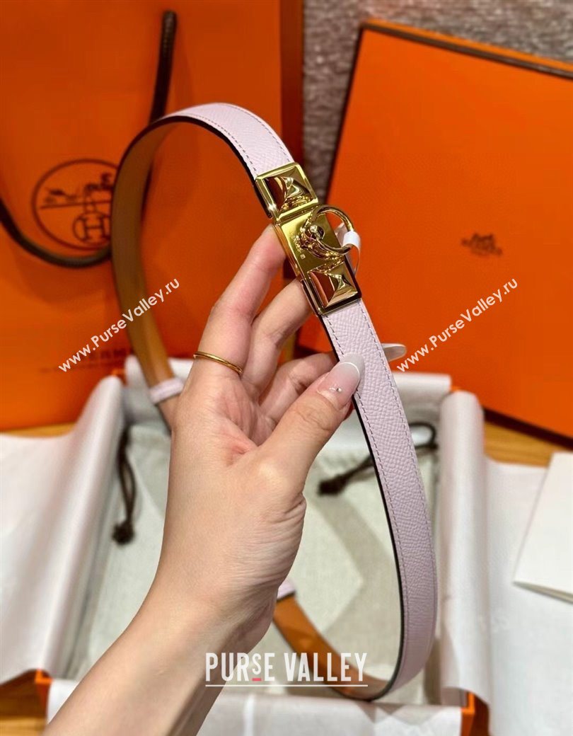 Hermes Womens Rivale Belt 1.8cm with Two Medor Studs and Ring Buckle Pink/Gold 2025 (99-250725034)