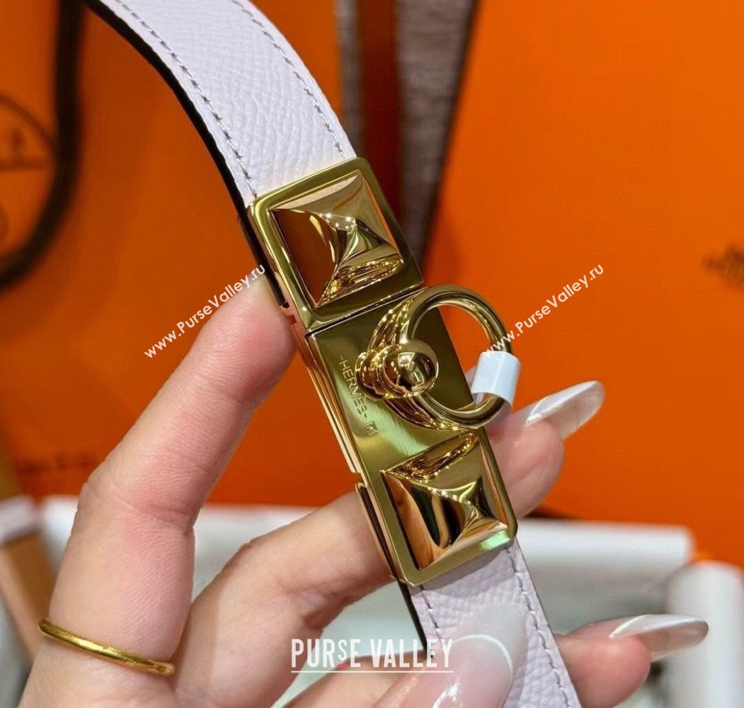 Hermes Womens Rivale Belt 1.8cm with Two Medor Studs and Ring Buckle Pink/Gold 2025 (99-250725034)