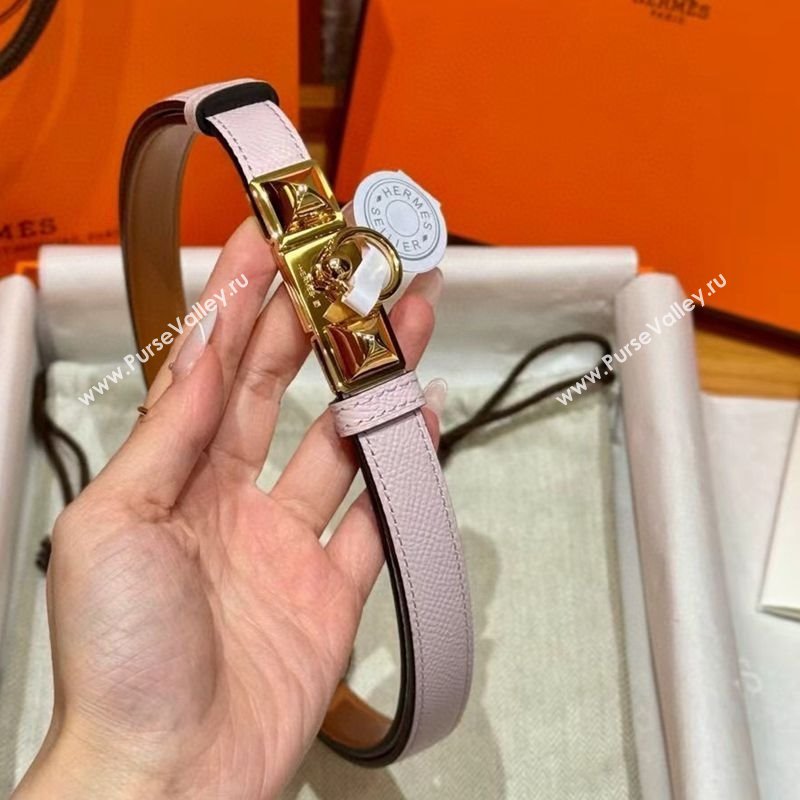 Hermes Womens Rivale Belt 1.8cm with Two Medor Studs and Ring Buckle Pink/Gold 2025 (99-250725034)