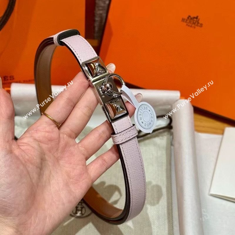 Hermes Womens Rivale Belt 1.8cm with Two Medor Studs and Ring Buckle Pink/Silver 2025 (99-250725035)