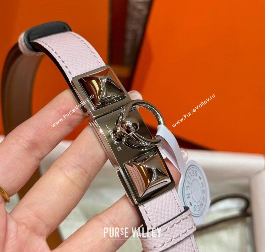 Hermes Womens Rivale Belt 1.8cm with Two Medor Studs and Ring Buckle Pink/Silver 2025 (99-250725035)