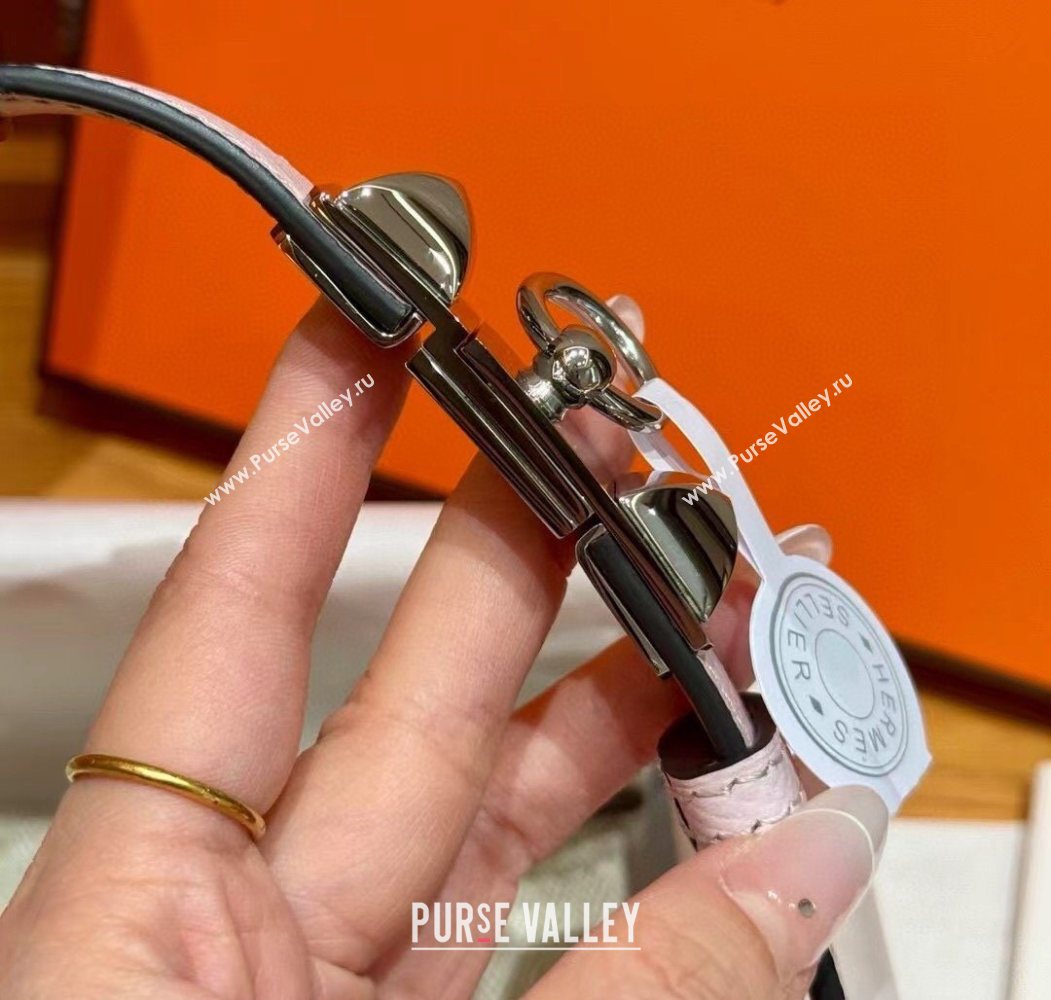 Hermes Womens Rivale Belt 1.8cm with Two Medor Studs and Ring Buckle Pink/Silver 2025 (99-250725035)