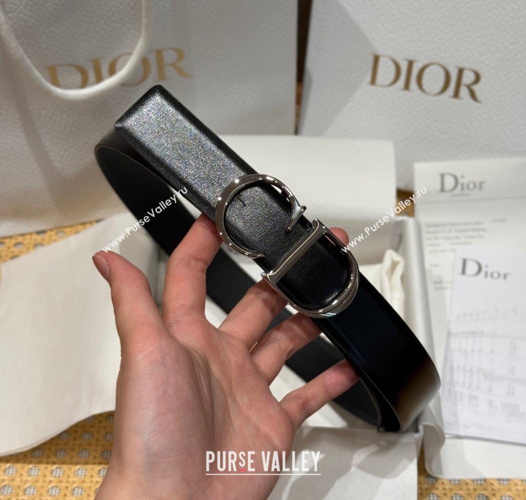 Dior CD Buckle Reversible Belt 3.5cm in Smooth Leather Black 2025 DR2013025 (99-250725042)