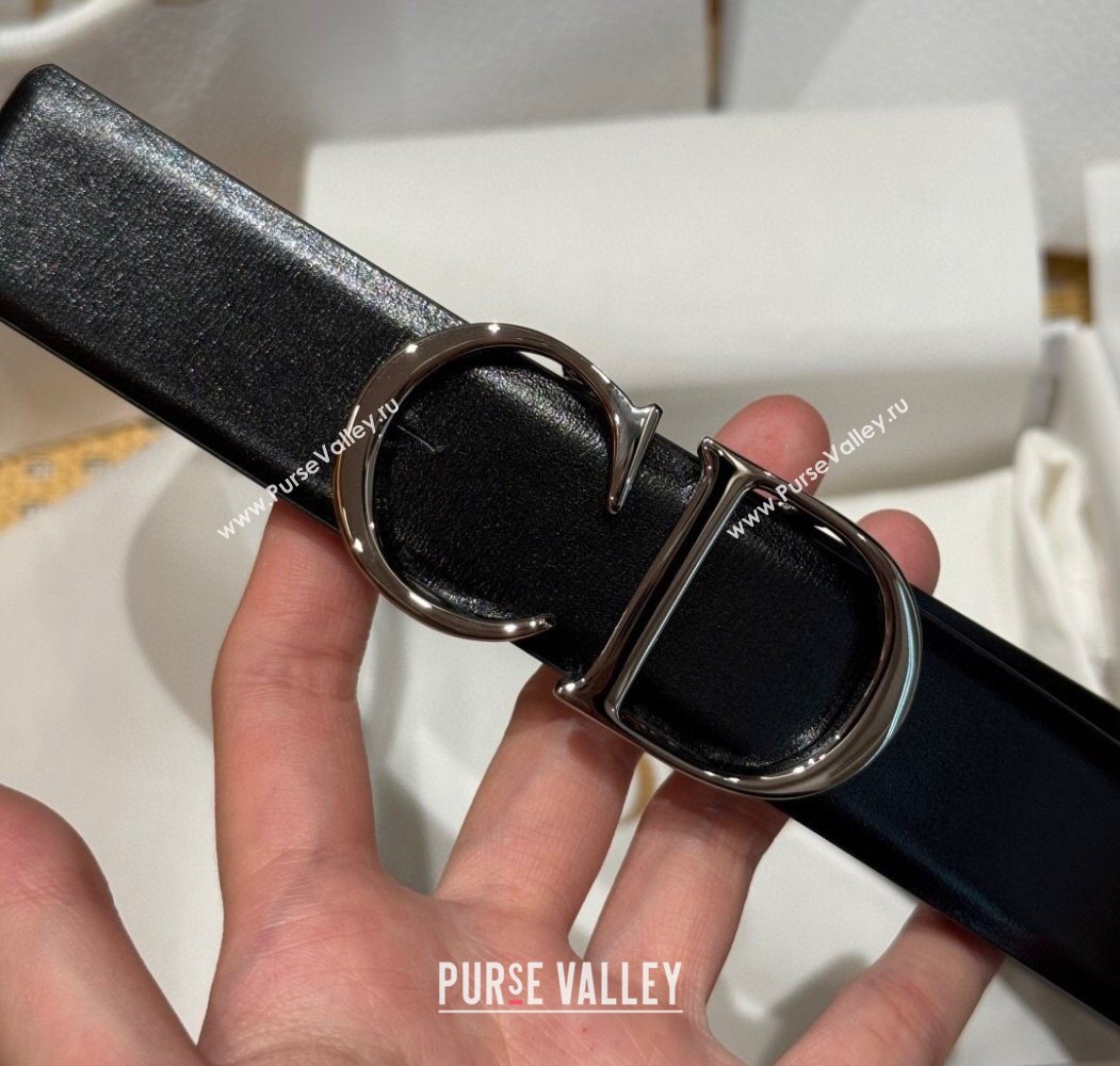 Dior CD Buckle Reversible Belt 3.5cm in Smooth Leather Black 2025 DR2013025 (99-250725042)