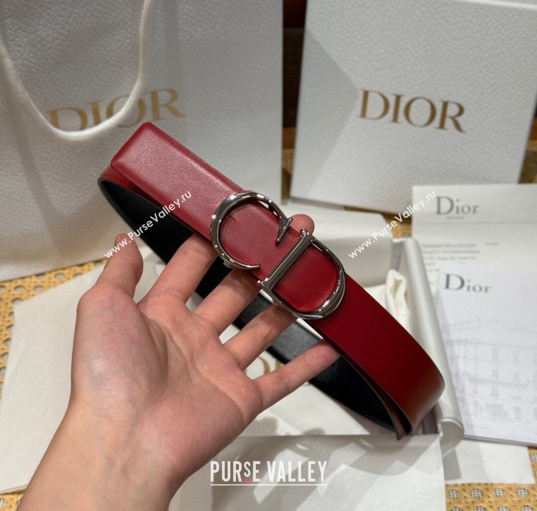 Dior CD Buckle Reversible Belt 3.5cm in Smooth Leather Red 2025 DR2013025 (99-250725043)