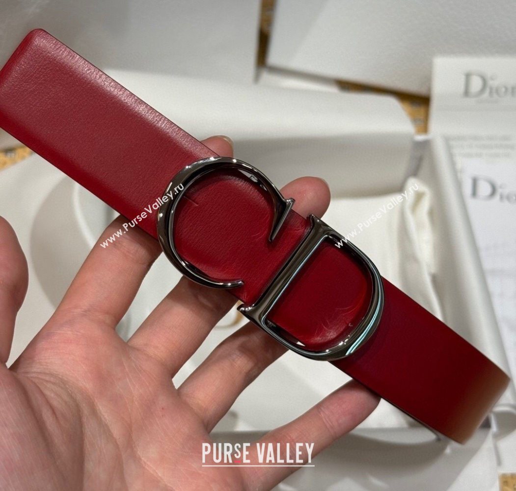 Dior CD Buckle Reversible Belt 3.5cm in Smooth Leather Red 2025 DR2013025 (99-250725043)
