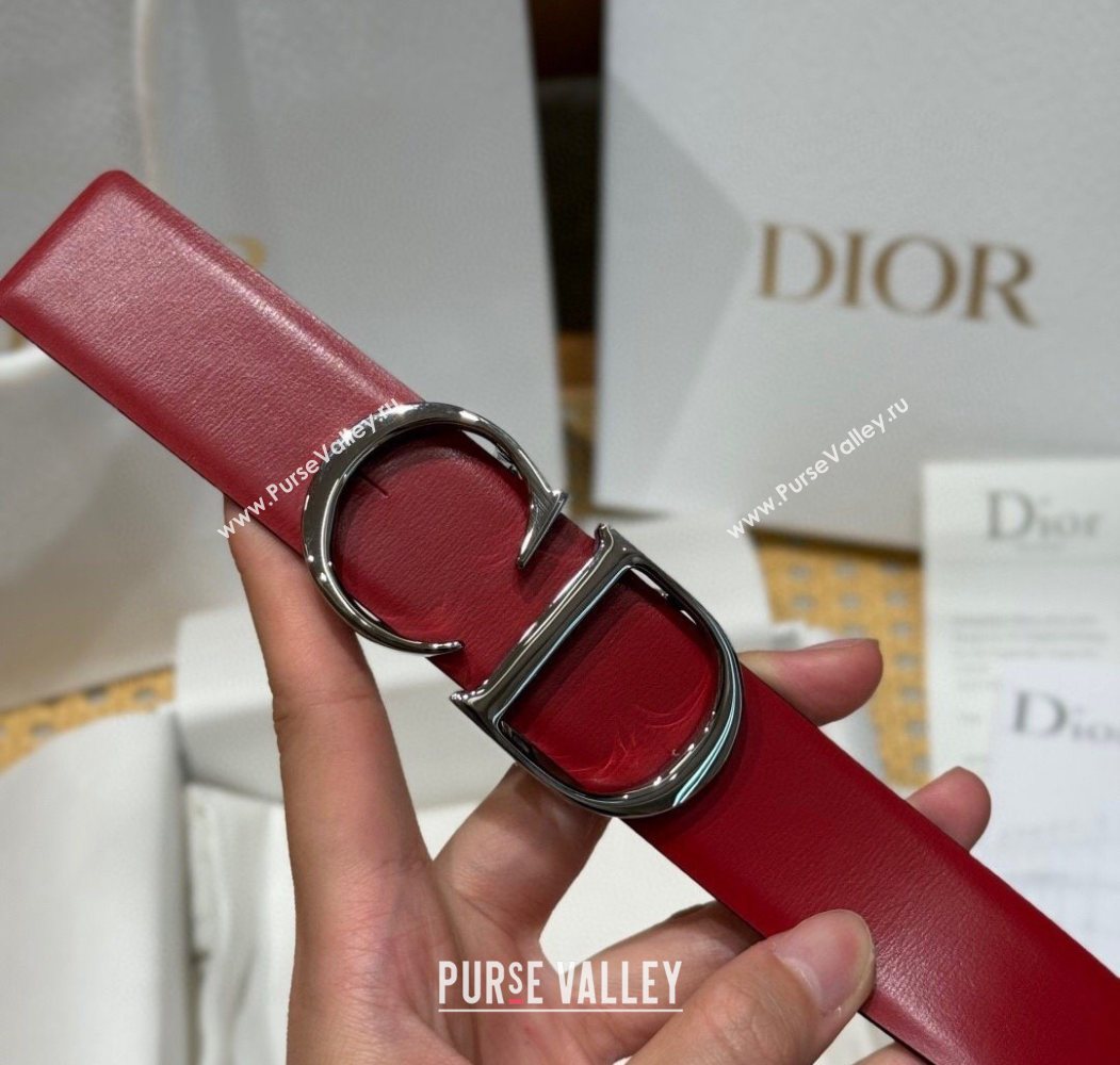 Dior CD Buckle Reversible Belt 3.5cm in Smooth Leather Red 2025 DR2013025 (99-250725043)