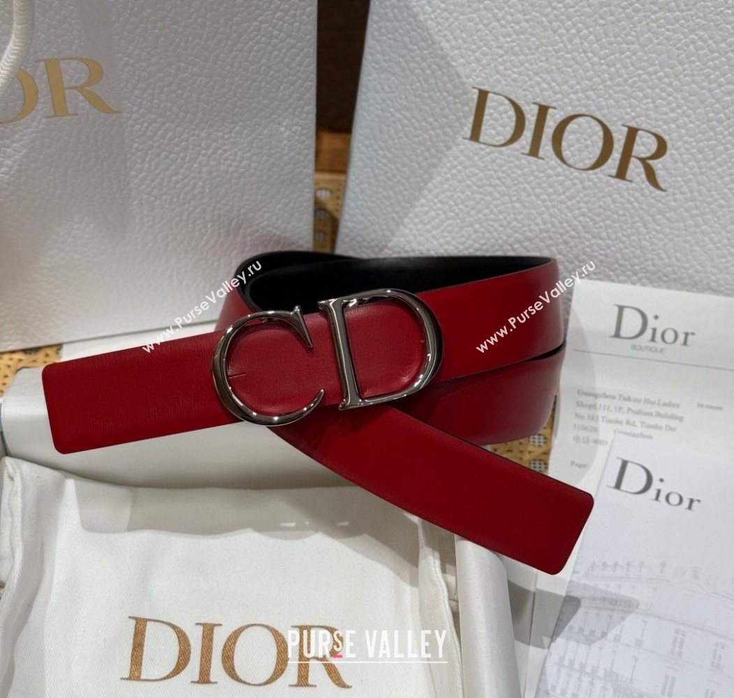 Dior CD Buckle Reversible Belt 3.5cm in Smooth Leather Red 2025 DR2013025 (99-250725043)