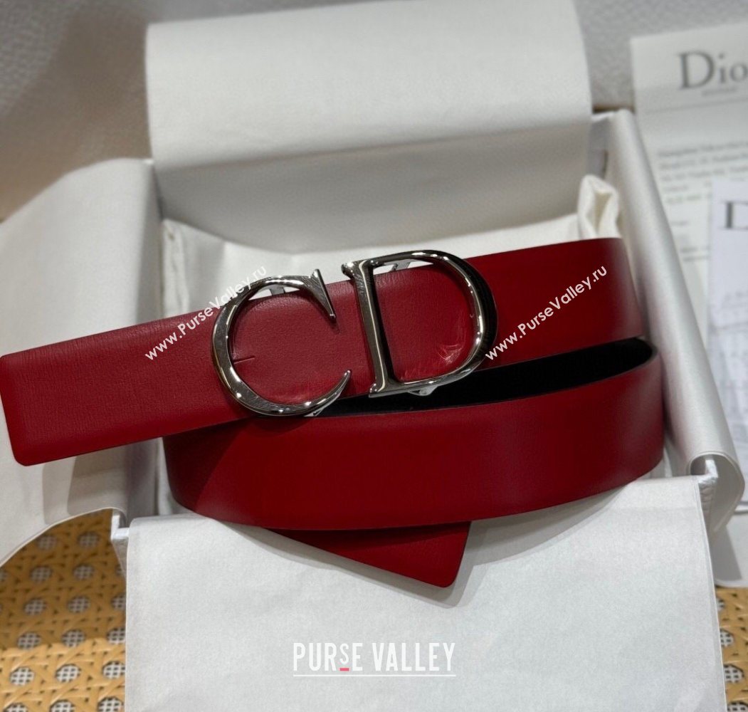 Dior CD Buckle Reversible Belt 3.5cm in Smooth Leather Red 2025 DR2013025 (99-250725043)
