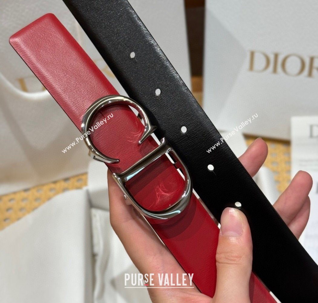 Dior CD Buckle Reversible Belt 3.5cm in Smooth Leather Red 2025 DR2013025 (99-250725043)