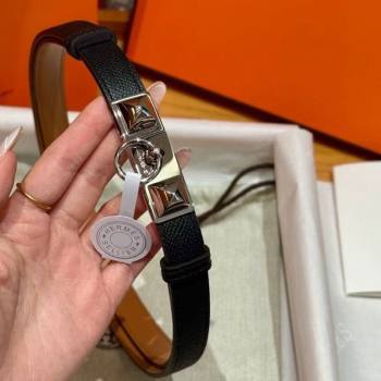 Hermes Womens Rivale Belt 1.8cm with Two Medor Studs and Ring Buckle Black/Silver 2025 (99-250725022)