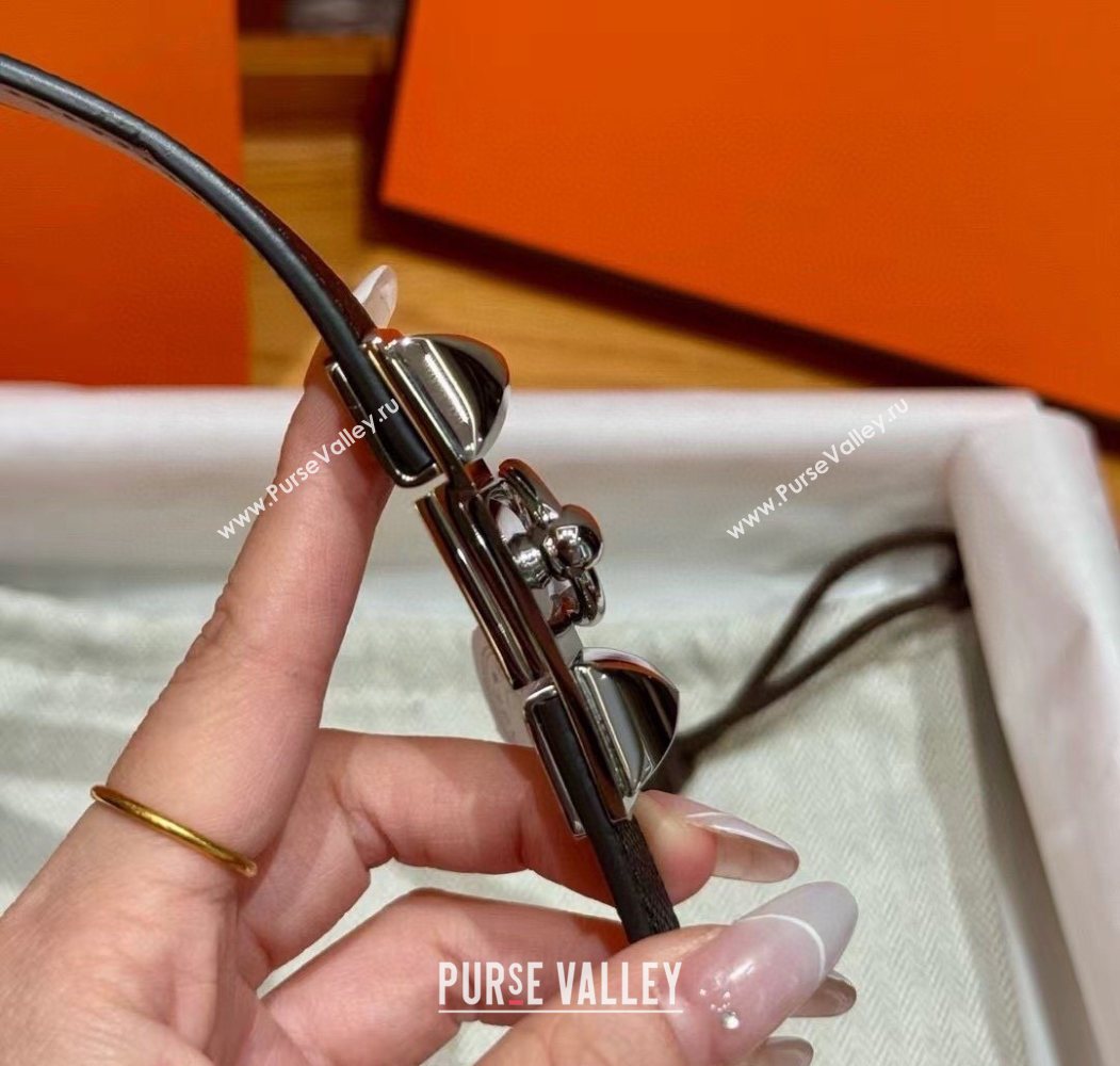 Hermes Womens Rivale Belt 1.8cm with Two Medor Studs and Ring Buckle Black/Silver 2025 (99-250725022)