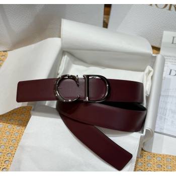 Dior CD Buckle Reversible Belt 3.5cm in Smooth Leather Dark Burgundy 2025 DR2013025 (99-250725045)
