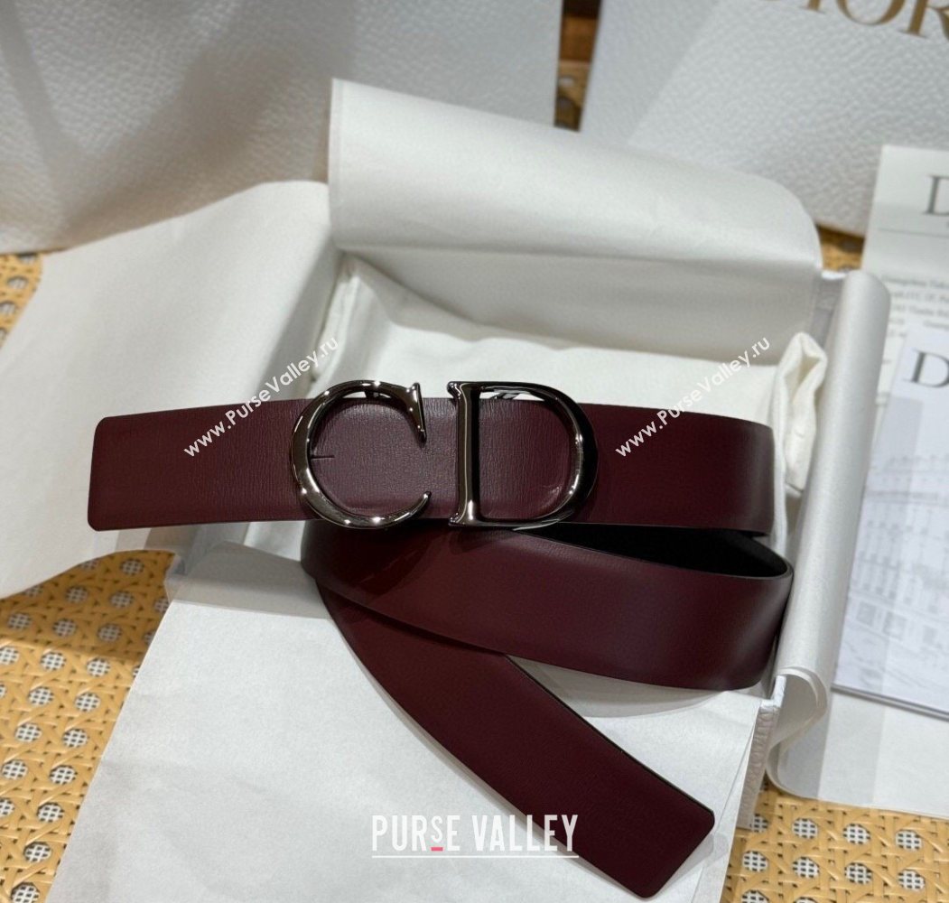 Dior CD Buckle Reversible Belt 3.5cm in Smooth Leather Dark Burgundy 2025 DR2013025 (99-250725045)