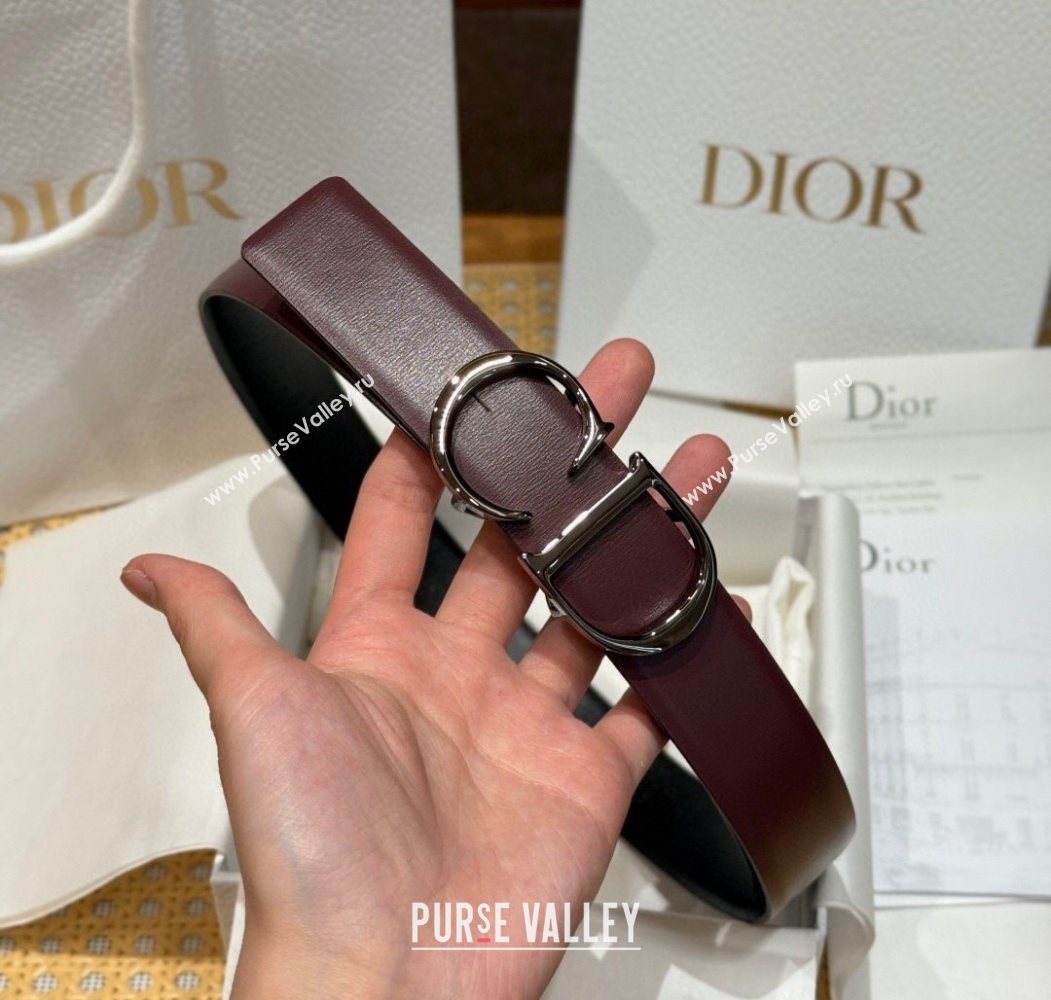 Dior CD Buckle Reversible Belt 3.5cm in Smooth Leather Dark Burgundy 2025 DR2013025 (99-250725045)