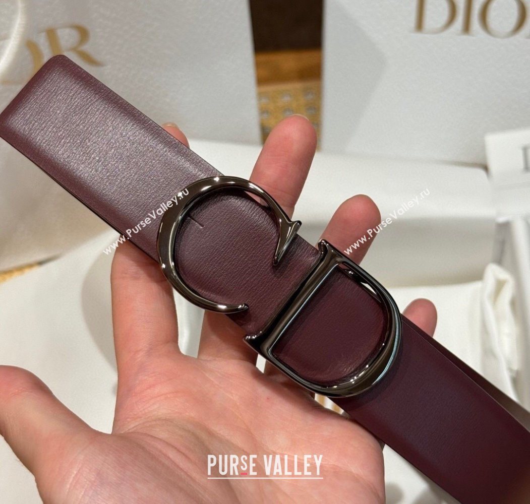 Dior CD Buckle Reversible Belt 3.5cm in Smooth Leather Dark Burgundy 2025 DR2013025 (99-250725045)