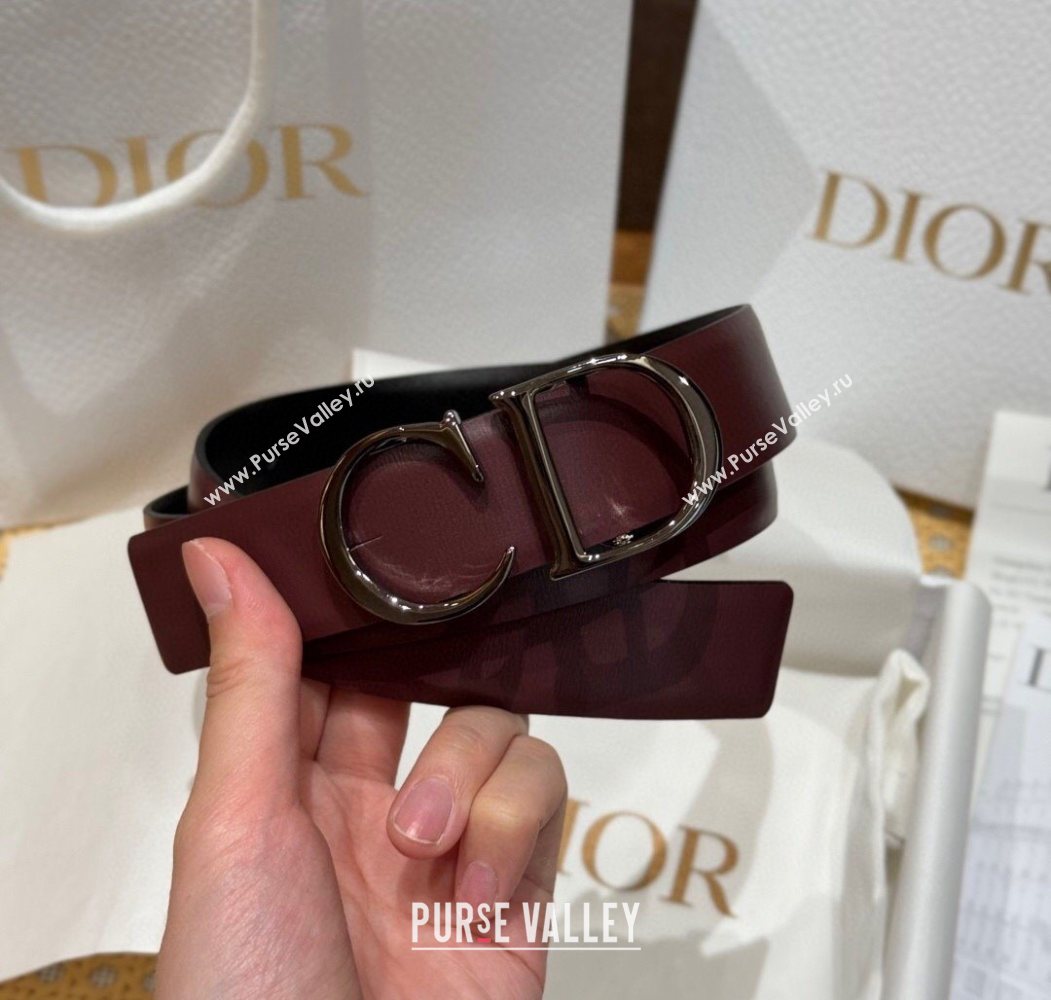 Dior CD Buckle Reversible Belt 3.5cm in Smooth Leather Dark Burgundy 2025 DR2013025 (99-250725045)