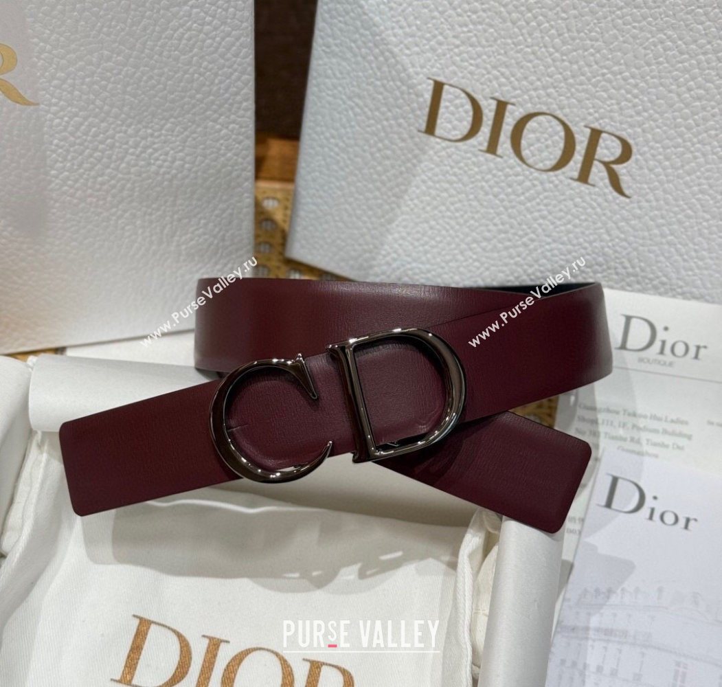 Dior CD Buckle Reversible Belt 3.5cm in Smooth Leather Dark Burgundy 2025 DR2013025 (99-250725045)